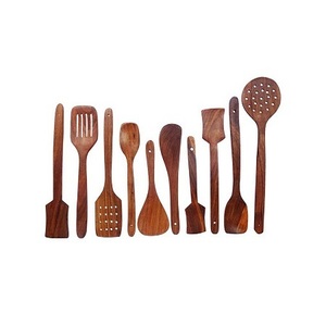 Ensemble de cuillères de cuisine de qualité supérieure, faites à la main, en bois brun, pour cuisiner et servir, par Home Arts - Product Image 1