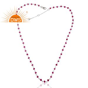 Collier perlé en pierre Aventurine rouge, joli bijou en argent Sterling 925, Rhodium blanc, 1 pièce - Product Image 2