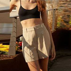 กางเกงขาสั้นเอวสูงของผู้หญิง,กางเกงผ้าทอเคลือบด้านแบบกำหนดเองกางเกงขาสั้นเอวสูงสำหรับฤดูร้อน - Product Image 3