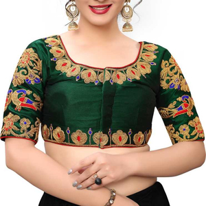 Lourd Brodé Séquence Travail Sexy Lady Party Wear Nylon Soie Vert Couleur Floral Broderie Blouse Pièce Grossiste en Surat Ethnique - Product Image 1