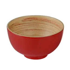 Best Choice Handmade Large Spun Bamboo Bowls High Quality Red Polished Kitchenware <b>Disposable</b> <b>Lid</b> Lightweight Baby Travel - Product Image 1