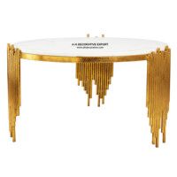 Table console dorée avec plateau en marbre blanc, salon, haute qualité, style moderne européen, table console extensible, nouveau design, hôtel
