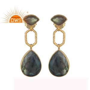 Visbella-boucles d'oreilles en laiton plaqué or 18k, ensemble de boucles d'oreilles pendantes, fournitures de bijoux à la mode, Labradorite 1,5 pierres précieuses, vente en gros - Product Image 1