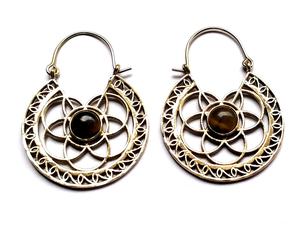 Pendientes de aro de piedra de latón Ojo de Tigre estilo bohemio Life of Flower - Product Image 3