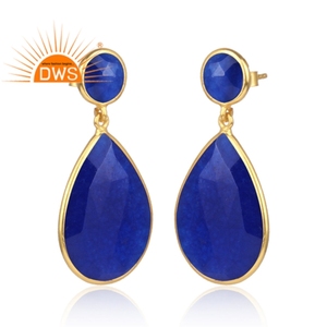 ต่างหูแบบห้อยเงินสเตอร์ลิงต่างหูควอตซ์อัญมณีสีฟ้าธรรมชาติ Aventurine - Product Image 2
