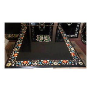 Table de salle à manger en marbre noir brillant, avec incrustation, Design - Product Image 1