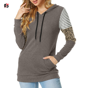 Sweat-shirt à capuche en tissu coton lourd pour femmes, Logo de marque personnalisé, manches longues, vêtements d'hiver OEM, Design léopard, élégant, - Product Image 2