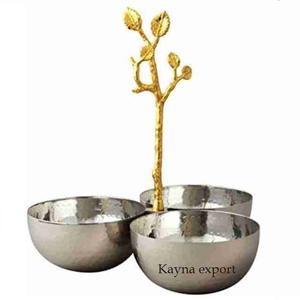 Modern Leaf Design Polished <b>Disposable</b> Metal Luxury Serving Bowl <b>Platter</b> Tray with Butterfly Stand-Custom Gift Bowl - Product Image 2