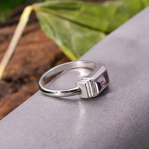 3,2 gramos 92,5 plata esterlina amatista Natural piedra preciosa facetada forma rectangular hecho a mano último anillo de diseño Simple - Product Image 2