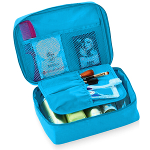 Estuche de maquillaje cosmético de viaje plegable portátil Bolsillo de malla de tela Oxford Cierre de cremallera conveniente Manija de gancho colgante - Product Image 2