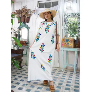 सुंदर आरामदायक उच्च आधुनिक वस्त्र वसंत पुष्प मैक्सी कशीदाकारी पोशाक Boho शैली विंटेज लुक पारंपरिक शाम Dres