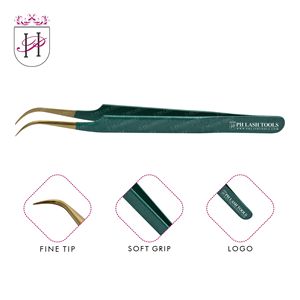 แหนบสเตนเลสพร้อมปลายโค้งสำหรับต่อขนตา,แหนบต่อขนตาสีทองและสีเขียวพร้อมโลโก้ของคุณเอง - Product Image 6