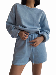 Women <b>2</b> <b>Piece</b> <b>Set</b> Matching Outfit Custom Logo Co Ord <b>Set</b> Casual <b>Lounge</b> Wear Tracksuit OEM Supplier Short crew necks Sweatsuits - Product Image 6