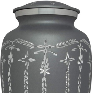 Black Engraved <b>Aluminum</b> American Style Cremation Urn Garland Design Adult Human Ashes Memorial Funeral Metal Ashes <b>Container</b> - Product Image 2