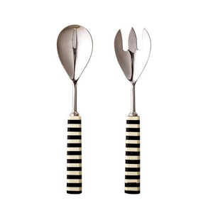 Nouveau bar à salade ensemble de service argent poli noir et blanc ruban poignée salade ensemble de service en métal serveurs à salade décoratifs - Product Image 2