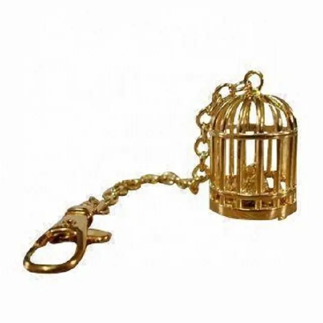 Bird Cage Keychain with Gold Color Plating Finish Design Metal Lovely Key Chains Ring Holder Cup Chain Gift for Best Fishermen