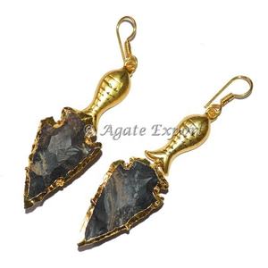 Pendientes de puntas de flecha galvanizadas de pescado, joyería de moda artesanal de piedra semipreciosa India - Product Image 1