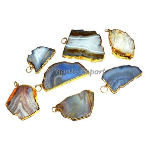 Mélange Tranches D'agate Plaqué Pendentifs - Product Image 1