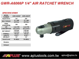 GWR-A6066C Aplus, ประแจวงล้อนิวเมติก, 1/4 "ไดรฟ์สี่เหลี่ยม, 300รอบต่อนาที, 27nm แรงบิดสูงสุด - Product Image 2