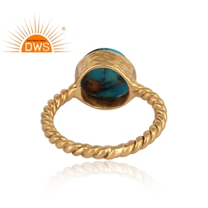 Party Wear Gold Plated Mojave Arizona Turquoise <b>Statement</b> <b>Ring</b> Fashion Brass Jewellery Classic Collection Dainty Collection - Product Image 4