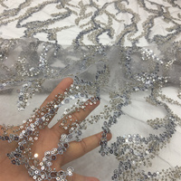 Tissu à paillettes perlées Brod Tissu de dentelle d'or champagne saris de mariée lourds