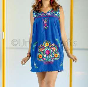 Vintage 70's Floral Mexican Embroidered Mini <b>Tunic</b> <b>Dress</b> Hippie Boho Summer Short <b>Dress</b> - Product Image 1