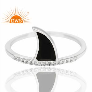 Anillo de piedras preciosas de ónix negro oscuro para niñas, joyería al por mayor, anillo de plata fina 925 - Product Image 2