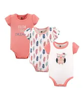 Set Pakaian Bayi Warna Putih & Karang, Set Bodysuit Burung Hantu untuk Bayi Baru Lahir & Balita
