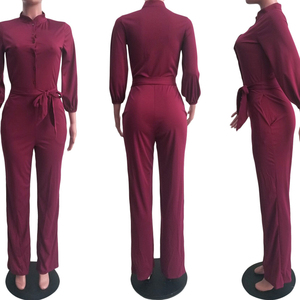 Monos de invierno informales para mujer, mono largo transpirable, mono de una pieza con bolsillo, patrón sólido, diseño liso - Product Image 1