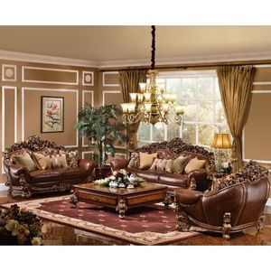 ชุดโซฟาไม้แกะสลักลายมือ ชุดโซฟาห้องนั่งเล่นสไตล์อิตาลีสุดหรู เฟอร์นิเจอร์บ้าน โซฟาไม้โบราณแบบแยกส่วน สไตล์อเมริกัน - Product Image 4