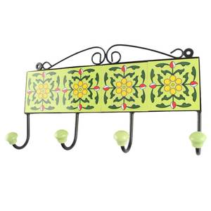 Green Ceramic Dotted Flower Kitchen Clothes Hook for Wall Coat Holders Hanging Hangers Durable Indian Craft - Product Image 1