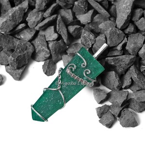 Pendentifs de guérison plats en Aventurine, 10 pièces, vert foncé, fil plat enroulé - Product Image 1