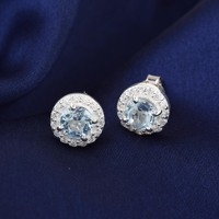Anting Batu Permata London Blue Topaz Trendi Buatan Tangan Anting Stud Zirkon Set Perhiasan Minimalis Perak Sterling Perhiasan Alami