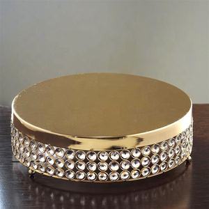 <b>Gold</b> Crystal Beaded Metal Riser Wedding Cake Stand <b>Decorative</b> Rose Design for Weddings and <b>Parties</b> - Product Image 3