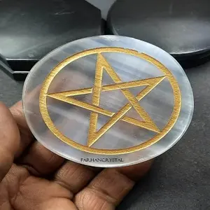 Selenit-Lade platte mit graviertem Symbol, Reiki-Design-Steinplatte
