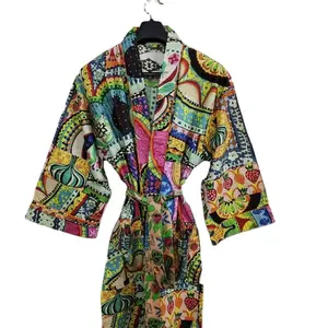 Vestido Kimono indio con estampado de frutas, 100% algodón puro, ropa de noche para fiesta, ropa de playa, largo para dormir