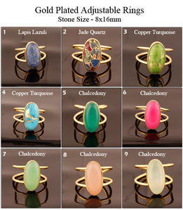 Anillo abierto de Calcedonia rosa, forma ovalada, chapado en oro/plata, personalizado, doble capa, ajustable, unisex - Product Image 3