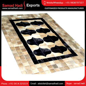 Tapis en cuir de vachette brodé de fourrure naturelle d'exportateur indien de conception moderne de bonne qualité pour le salon tapis en cuir - Product Image 6