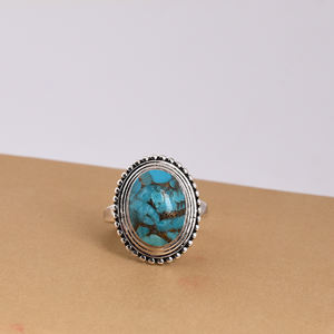 Bague en argent sterling 925 avec pierres précieuses ovales Cab Turquoise Bague à la mode classique plaquée rhodium pour cadeau de mariage ou fêtes. - Product Image 4