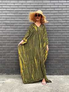 Holiday-Ready Woman's Kaftan hecho a mano Tie-Dye Sexy manga larga tejido hasta el suelo Maxi vestido con cintura natural - Product Image 5