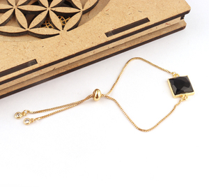 New Arrival square Shape Faceted Black Onyx & Cz Slider Chain <b>Bracelet</b> Gold Plated Adjustable Handmade Collet Setting Jewelry - Product Image 4