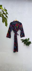 Indian Cotton Screen Print Long One Plus Size Kimono Robe <b>Dresses</b> for Womens Night Sleep Wear Vintage Beach Cover up Swim Bikini - Product Image 4