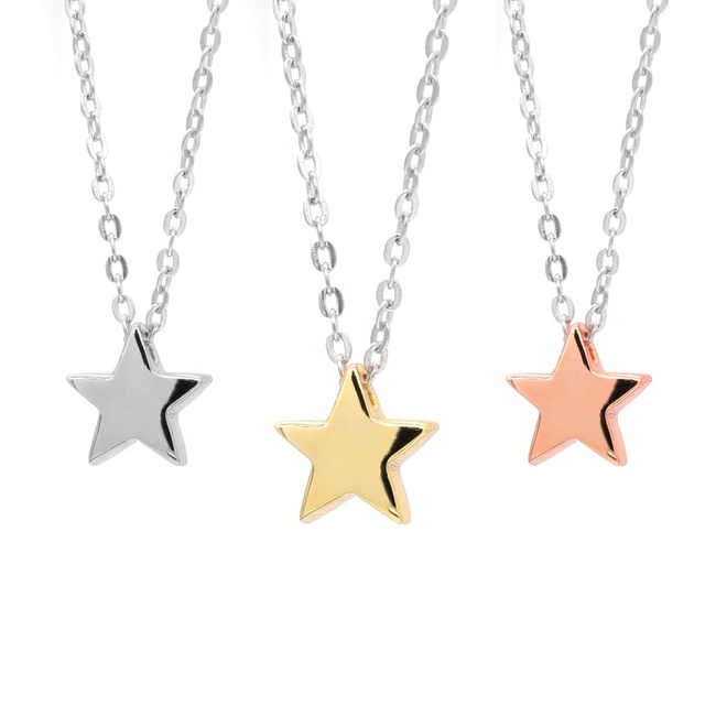 Sterling Silver Jewelry 925 Rhodium Plated Plain Moon and Star Charm Pendant Long Necklace Jewelry Women