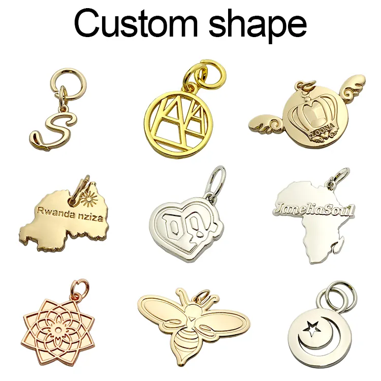 Zinc alloy charm custom embossed brand logo jewelry hang tags for pendant necklace
