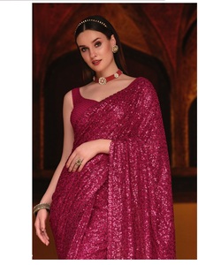 COLECCIÓN PREMIUM DE SAREES PARA BODAS Y PRÓXIMA TEMPORADA, GORGETTE CON TRABAJO DE HILOS Y LENTEJUELAS DOBLES EN SAREE DE ROYAL EXPORT - Product Image 1