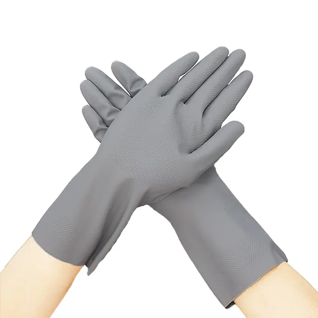 Reusable soft grey rubber gloves  waterproof kitchen gloves   food latex glove for dish washing cleaning  Stock Lot Offer 