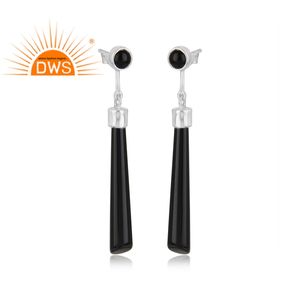Boucles d'oreilles longues en Onyx noir naturel, 1 pièce, gros bijoux, pendentif en argent, 925 - Product Image 2