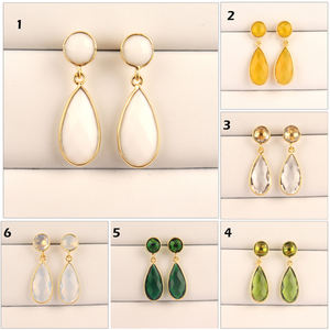 Briolette ตัดคริสตัลควอตซ์ต่างหูทองเหลืองชุบทอง18K ต่างหูพลอยรูปลูกแพร์ - Product Image 2