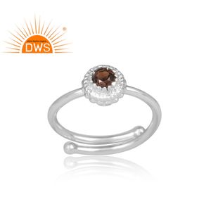 Bague en argent 925 fin avec pierre précieuse fumée taille ronde, bijoux de créateur faits à la main, bague classique, bijoux personnalisés, grossiste - Product Image 2