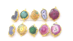 Colgante de conector bohemio de piedra natal de cuarzo Solar Natural con declaración de fianza doble galvanizada para la fabricación de joyas - Product Image 3